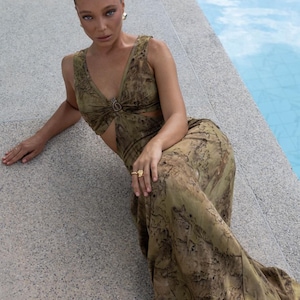 The Ahi Dress - Fae Goddess Dress | Elven, Boho, Plant Dyed Bamboo Satin | Festival Gown