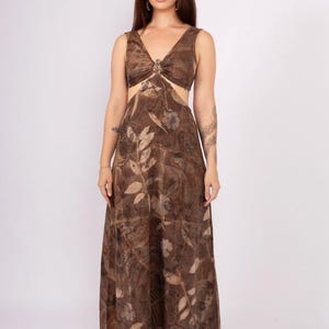 Eco-Print Remie Cotton Dress: Fae Goddess Gown with Brass Snake