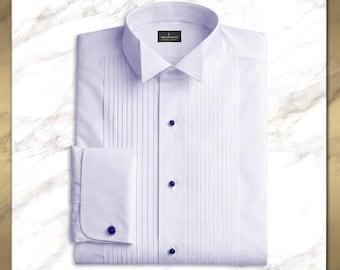 Luxury Men's Dress White Tuxedo Shirt | Pleated Front, French Cuffs