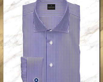 Koszula męska Giza Cotton Blue Striped – dopasowany krój, szeroki kołnierz, mankiet francuski
