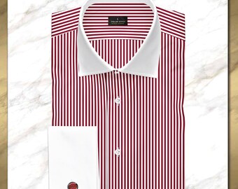 open lace back dress Classic red striped shirt with French cuffs