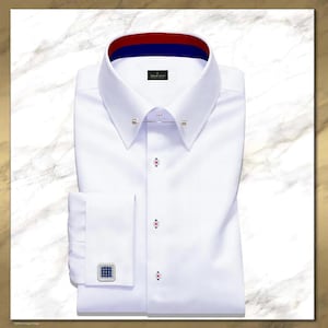 White Giza Cotton Royal Oxford Pin Collar Men's Dress Shirt, French cuff