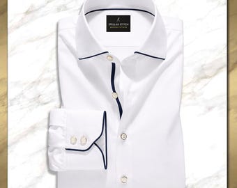Men’s White Dress Shirt Giza Cotton Bespoke Tailor Made Royal Oxford,