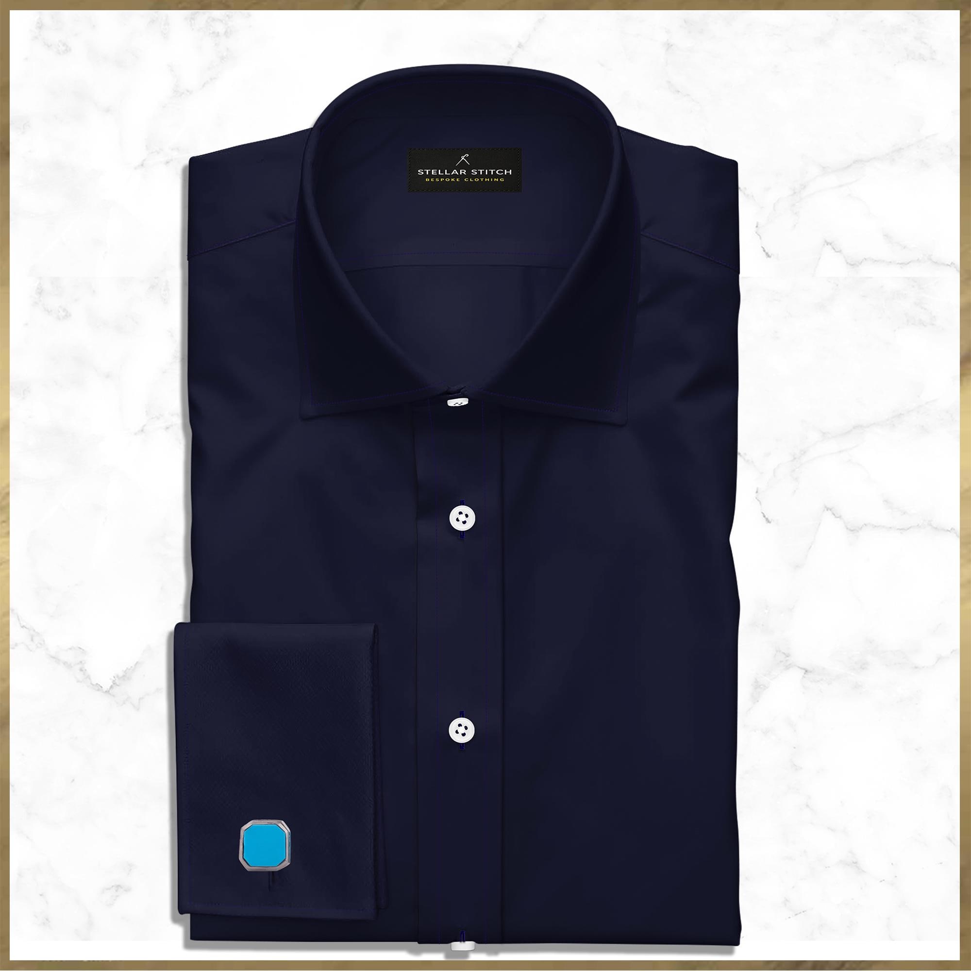 Navy Men's Bespoke Dress Shirt | Luxury 100% Giza Cotton | Spread Collar | French Cuffs