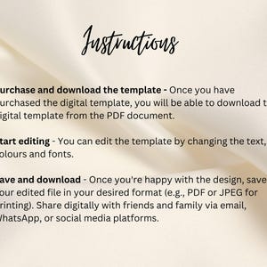 K&ouml;nnte beinhalten: Anleitung f&uuml;r eine digitale Vorlage. Kaufen und laden Sie die Vorlage herunter, bearbeiten Sie den Text, die Farben und Schriftarten, und speichern und laden Sie dann die bearbeitete Datei im PDF- oder JPEG-Format herunter.