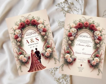Bearbeitbare digitale Hochzeitseinladung | Pakistanische Hochzeitseinladung | Nikkah | Indische Hochzeitseinladung l Walima
