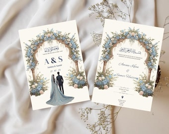 Bearbeitbare digitale muslimische Hochzeitseinladung, pakistanische Hochzeitseinladung, animierte Hochzeitseinladung, indische Hochzeitseinladung, Walima, Blau