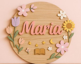 Personalized Floral Wooden Name Sign - Nursery Wall Decor