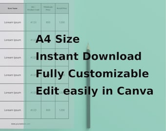 Line Sheet Canva Template | Wholesale Price List, Product Catalog (Digital Download)