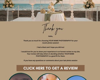 Plantilla de boletín informativo por correo electrónico para fotógrafos en Canva / Formulario de comentarios de clientes y herramienta de marketing / Editable, moderna