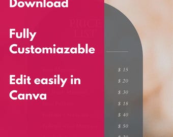 Minimalist Beauty Salon Price List Template, Editable Service Menu (Canva) (Digital Download)