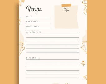 Plantilla de receta decorativa tamaño A4 - Descarga digital