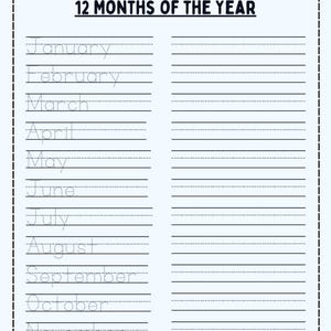 Months In Line Months of the Year Tracing Worksheet: Handwriting Practice (PDF ...