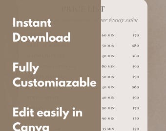 Modern Arch Beauty Salon Price List, Editable Services Menu (Digital Download)