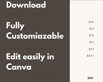 Luxury Price List Template for Lash & Beauty Salons | Minimalist Service Menu | Canva Editable | Printable | Instant Download