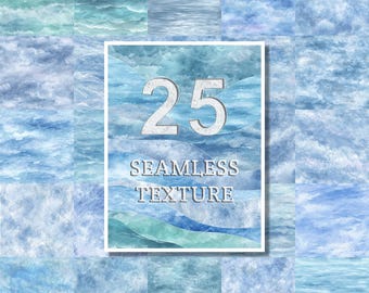 Blue Water Seamless Textures – 25 Ocean & Watercolor Pattern Tiles | PNG PAT for Photoshop