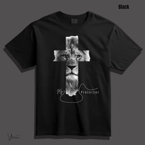 クリスチャンライオンクロスTシャツ、メンズ信仰Tシャツ、宗教グラフィックTシャツ、聖書の一節、スピリチュアルシャツ