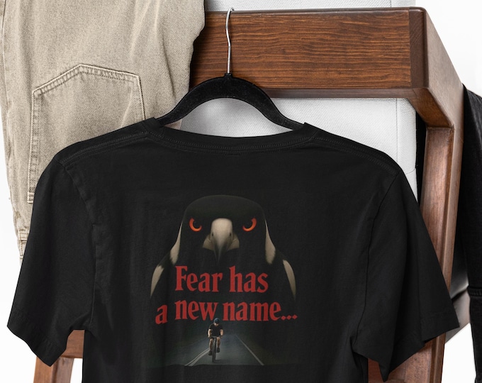 Featured listing image: Funny Oversized Cycling T-Shirt | Magpie Fear Theme | Gift for Cyclist | Horror Fan Gift