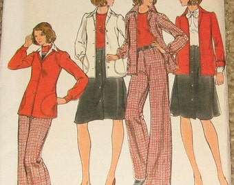 Women's Semi-fitted Jacket, A-line Skirt, Straight-Legged Pants 1970s Vintage Sewing Pattern BUTTERICK 4024, UNCUT