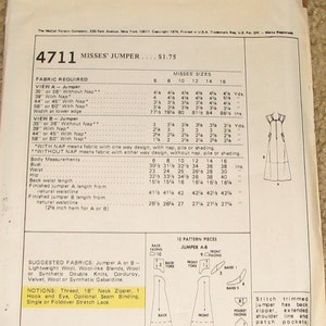 Maxi Dress or Midi Jumper 1970s Vintage Sewing Pattern MCCALLS 4711, UNCUT image 2