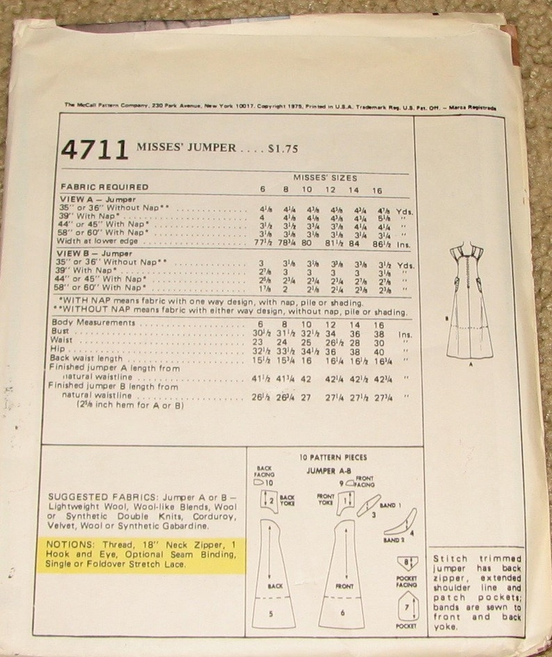 Maxi Dress or Midi Jumper 1970s Vintage Sewing Pattern MCCALLS 4711, UNCUT image 2