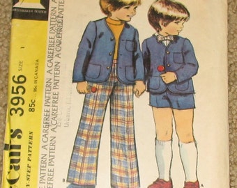 Toddler Boys Jacket, Pants, Bow Tie 1970s Vintage Sewing Pattern MCCALLS 3956, size 1