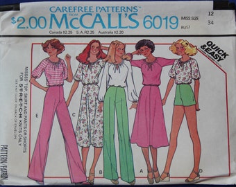 Retro Top, Skirt, Pants, Shorts 1970s Vintage Sewing Pattern MCCALL'S 6019, UNCUT, Bust 34