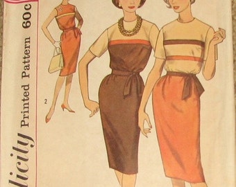 Sheath Dress with Tie Belt 1950s Vintage Sewing Pattern SIMPLICITY 4258, bust 34