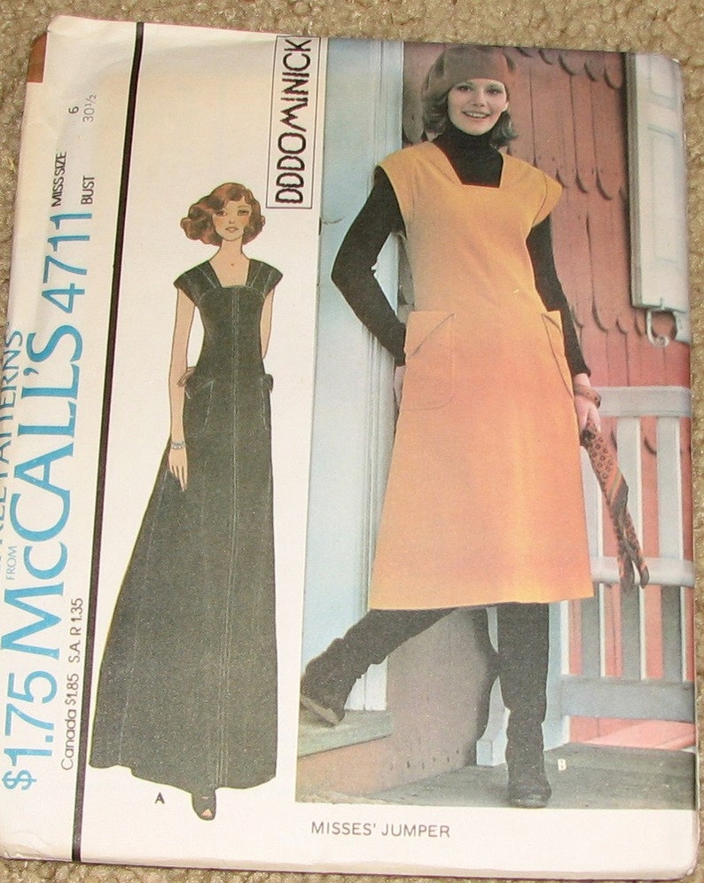 Maxi Dress or Midi Jumper 1970s Vintage Sewing Pattern MCCALLS 4711, UNCUT image 1