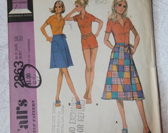 Retro Jumpsuit and Wrap Skirt 1970s Vintage Sewing Pattern MCCALL'S 2863