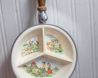 Vintage Farberware Childrens Divided Dinner Plate with Warmer, Jack and Jill Nursery Rhyme Childs Dish, 1940s