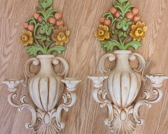 Vintage Wall Sconce Candelabra with Floral Flowers in Urn Style