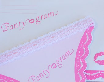 Vintage Sexy Card for Him, Panty Gram Sexy Pink Lace Panties, Retro 80's Valentines Day, Pink Lips, Bachelor Party or Wedding Day Gift