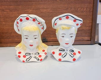 Vintage Dutch Boy and Girl Wall Pocket Head Vases