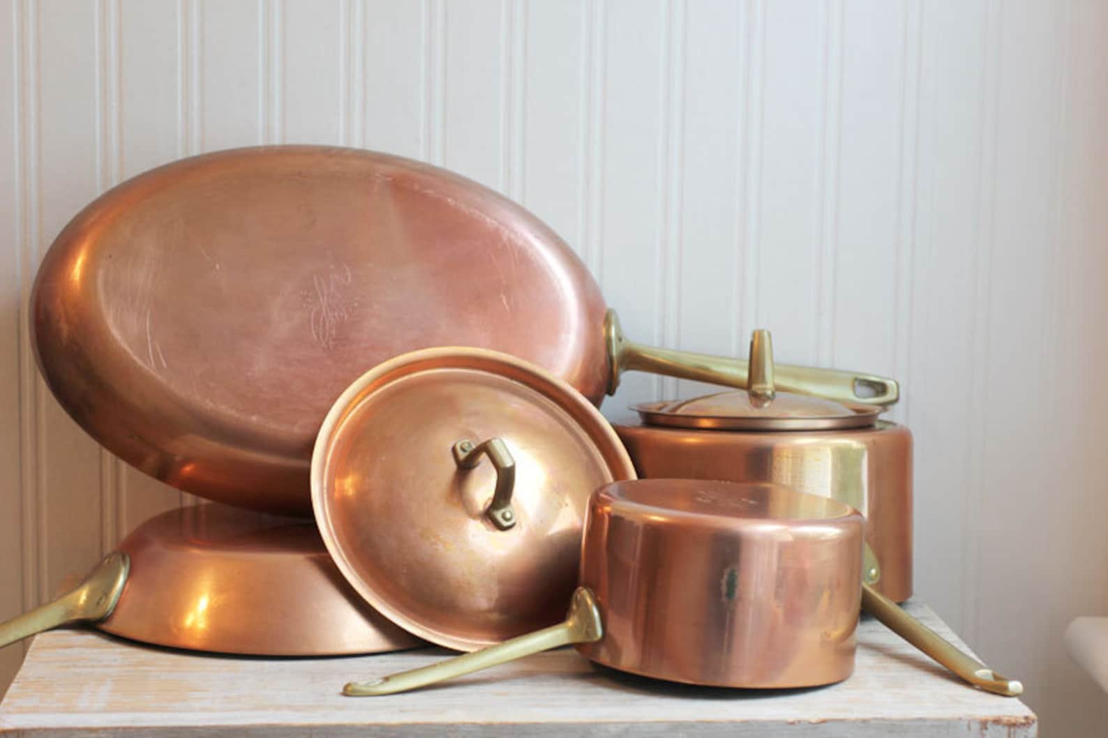 6 pc Paul Revere Limited Edition Copper Pots Pans Oval Brass Etsy