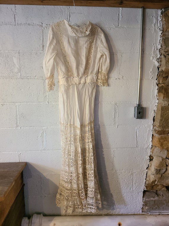 Antique Edwardian Victorian Dress with Lace, Flowe