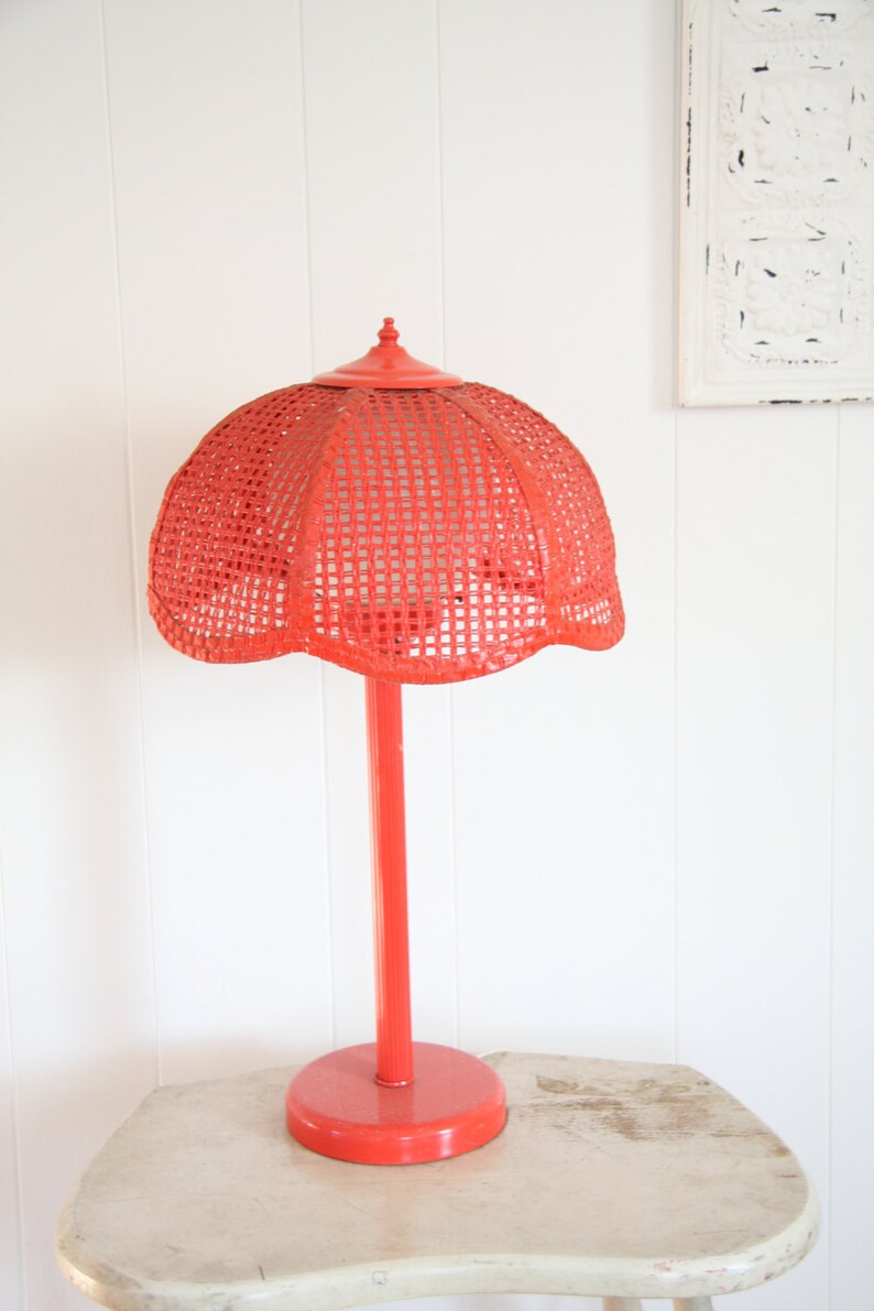 Red Lamp, Underwriters Laboratories Lamp, Vintage Table Lamp, Wicker Lamp Shade, Globe Light, Retro Home Decor, Teen Girls Room, retro light image 1