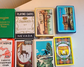 Carte da gioco vintage, souvenir di viaggio in America della metà del secolo,