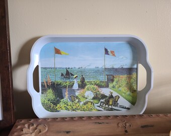 Vintage Monet Decorative Serving Tray with Seaside Picture