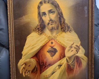 Antique Jesus Christ Framed Print, Vintage Messiah Resurrected with Nail Scarred Hands, Religious Home Decor