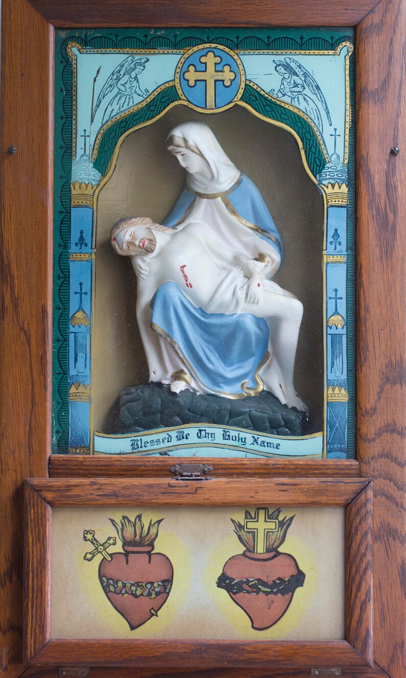 Antique the Pieta Religious Shadow Box Vintage Catholic Etsy
