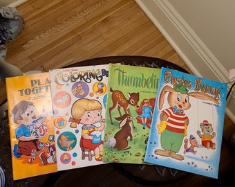 Libri da colorare vintage degli anni '60 in condizioni inutilizzate Thumbelina, Buster Bunny, Little Eva