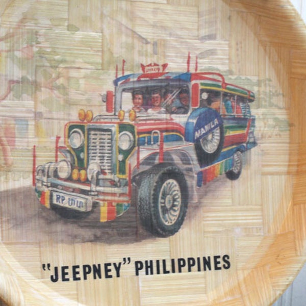 Jeepney, Phillipines Souvenir, Bamboo Tray, "Jeepney Phillipines" Colorful Jeep, Manila,  Kitsch, travel decor