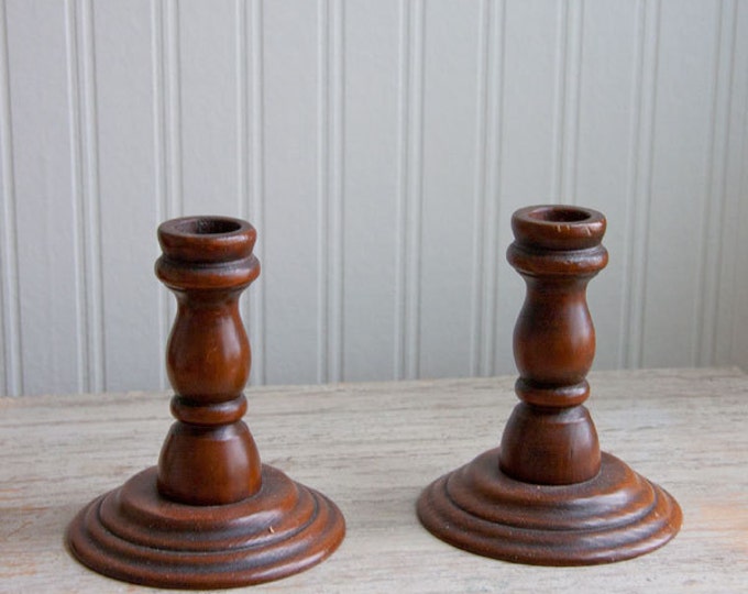 Vintage Wood Wooden Candlesticks Candle Stick Holders Simple Farmhouse