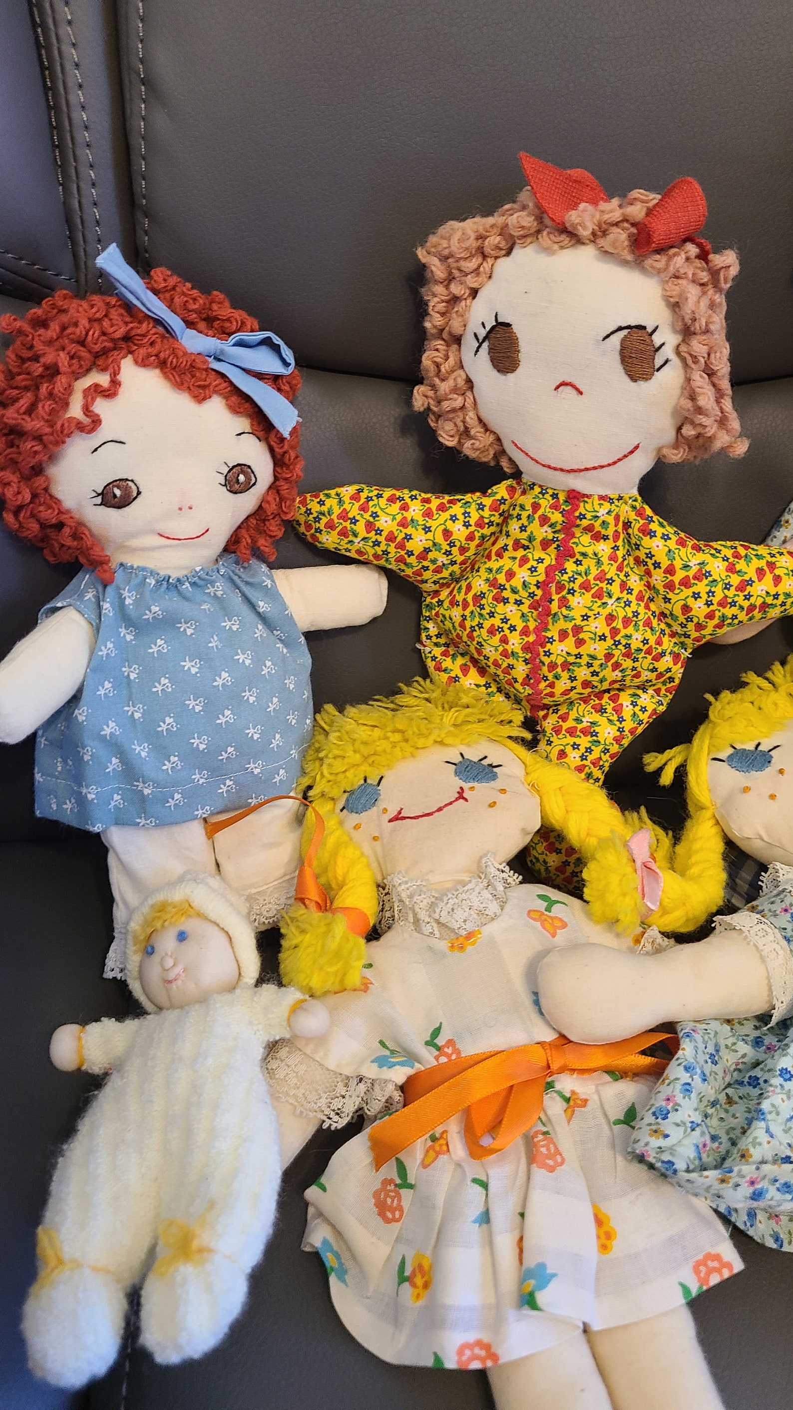 7 Vintage Cloth Dolls Lot Handmade Embroidered Faces Yarn Etsy