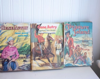 Vintage Cowboy Books, Western 1st First Edition Gene Autry Thief River Outlaws, Arapaho War Drums, Hardback Hardcover