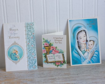 Vintage  Greeting Cards - Religious Birthday, Spiritual Encouragement, Religious Mothers Day, Mid Century Blessed Mother