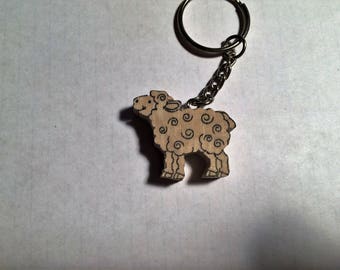 Handmade Wooden Sheep Keychain made from Recycled Wood