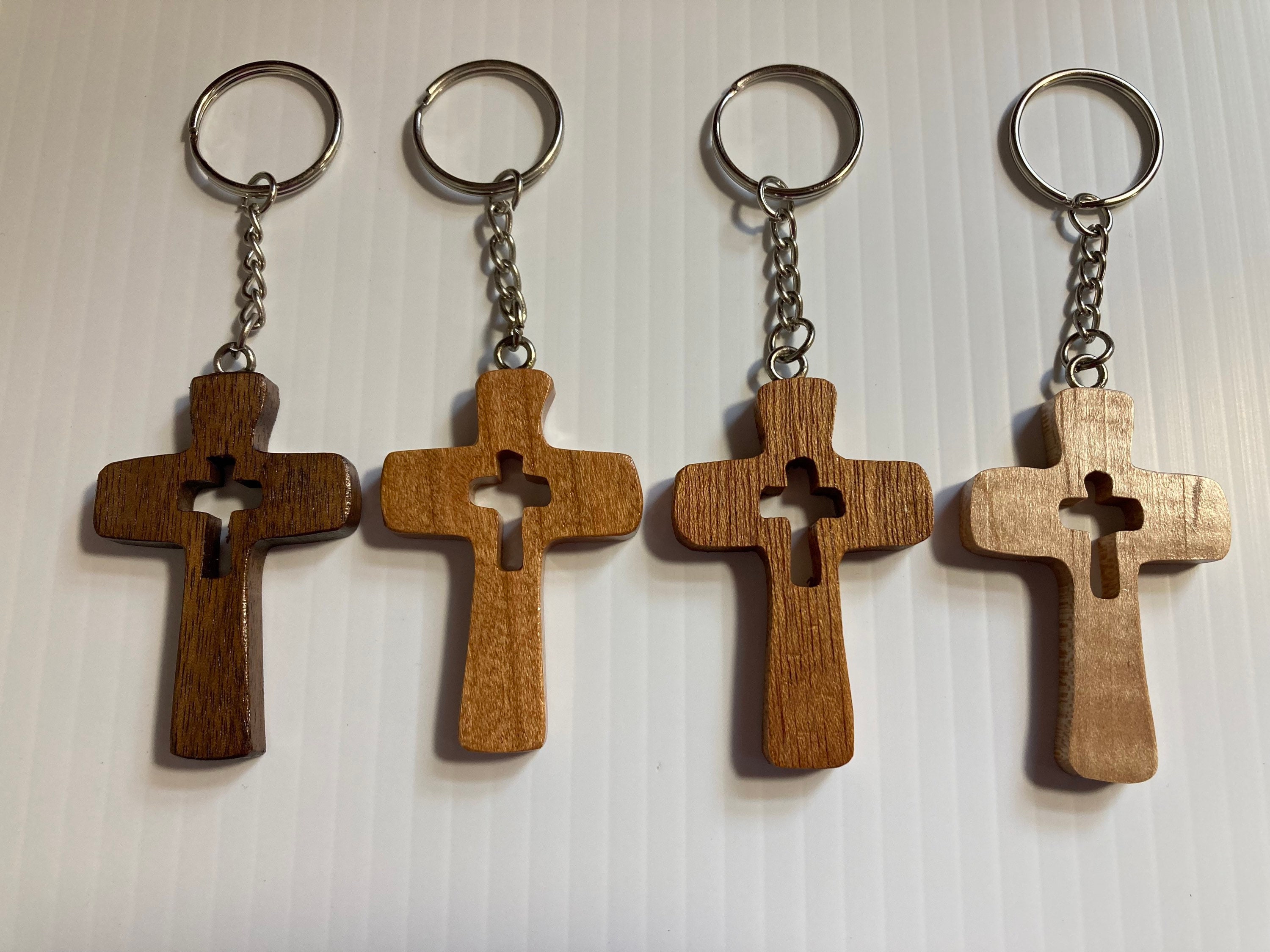 Handmade Wooden Cross Keychain Etsy