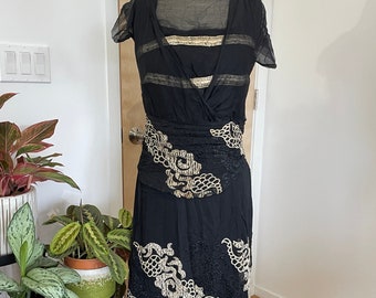 Edwardian Black Victorian Dress Netted Gown
